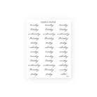 Cursive script days of the week planner stickers with a notes label, Spring Refresh Sheet C