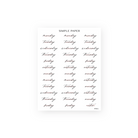 On My Desk Sheet C sticker sheet: Monday to Sunday script labels with pink highlights and a Notes tag