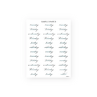 Honey Cottage Sheet C sticker sheet: Monday to Sunday script labels in light blue with a Notes tag