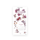 Pretty Season Sheet D sticker sheet: October 2026 mini calendar and October header framed with plum irises