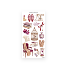 Pretty Season Sheet E sticker sheet: watercolor rotary telephone, velvet armchair, birdcage, pomegranate and teacup