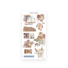 Watercolor open book with tea, library due-date cards, tasseled bookmarks, a card catalog and rose clusters