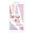 Romanticize Life Sheet G sticker sheet: torn mauve, peach and lavender strips with lace and floral panels