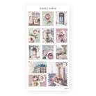 Postage stamp shaped stickers with a cat, roses, doors and balconies, Sheet I
