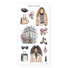 Fashion sticker sheet with a beret, handbag, trench coat figures, flats and sunglasses, Sheet L