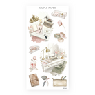 On My Desk Sheet L sticker sheet: brass bookends, washi rolls, a typewriter and a lit desk interior