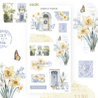 Daffodil stickers with a blue front door, wreath, butterfly and hello spring label, Sheet F