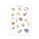 Sticker sheet of individual watercolor florals including hellebores, cosmos, anemones, poppies and pansies, Sheet B