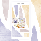 Sticker sheet of torn watercolor paper strips in lavender, blush and gold with floral collage strips, Sheet G