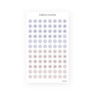 Sticker sheet with numbered date dots 1 to 31 in lavender and blush, plus blank dots, Sheet H