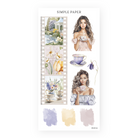 Sticker sheet with a film strip of garden photos, women holding teacups, a teacup and paint swatches, Sheet K