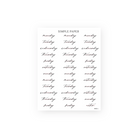 Cursive script days of the week planner stickers with a notes label, Tulip Memoirs Sheet C