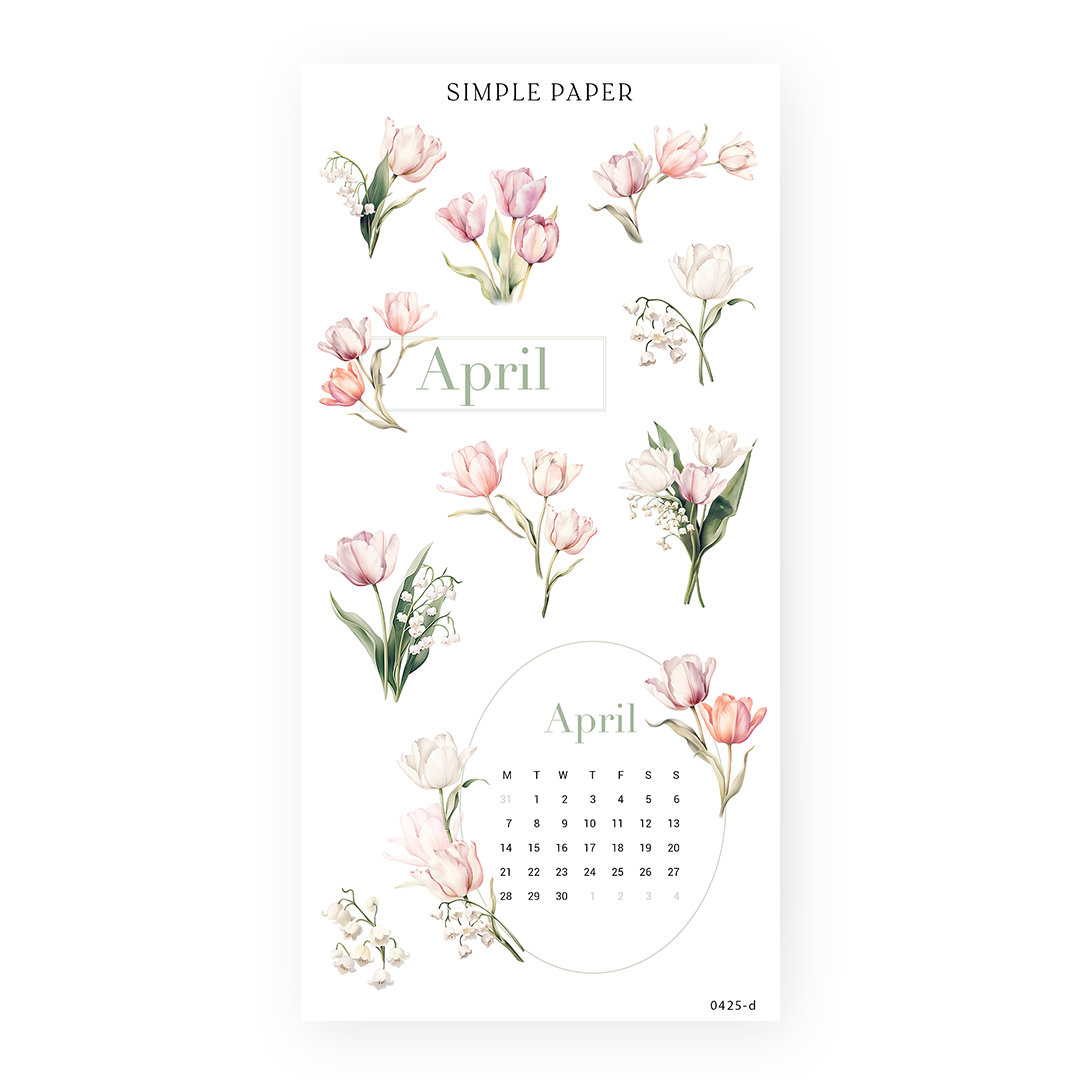 April calendar and floral journaling stickers – Simple Paper Tulip Memoirs Sheet D