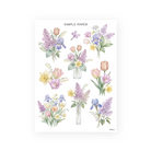 Watercolor spring bouquets in glass jars with pink tulips, purple lilacs, blue irises, daffodils and lily of the valley