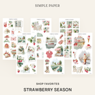 Strawberry Season sticker bundle collage with cottage kitchen, cafe, and ice cream shop art