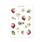 Strawberry stickers with white blossoms, green leaves, and ripe and pale berries, Sheet B