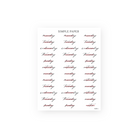 Cursive script days of the week planner stickers with a notes label, Sheet C