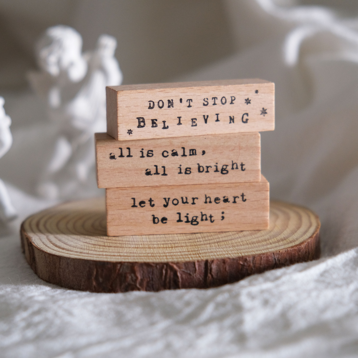Eileen Tai Wooden Stamps Typewriter Phrases Christmas